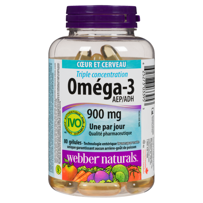 Webber Naturals Heart and Mind Triple Strength Omega-3 EPA/DHA 900 mg 80 Softgels