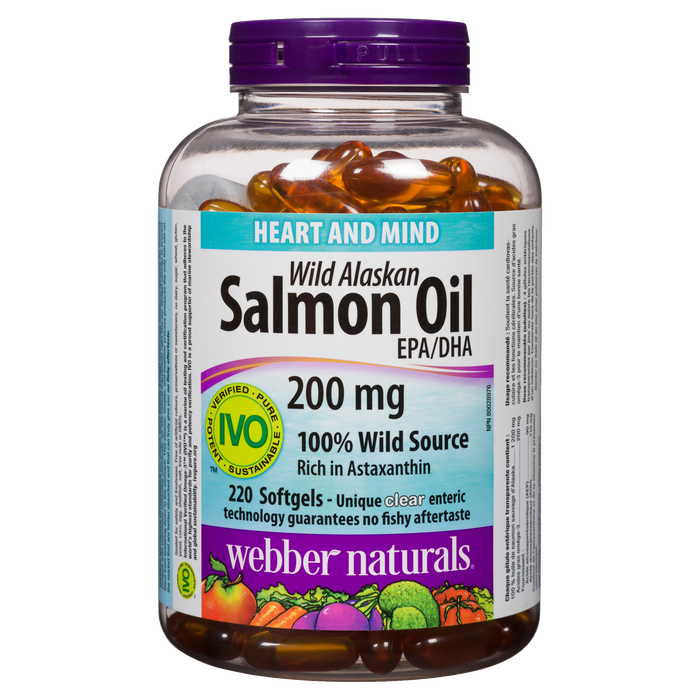 Webber Naturals Heart and Mind Wild Alaskan Salmon Oil EPA/DHA Wild Source 200 mg 220 Softgels