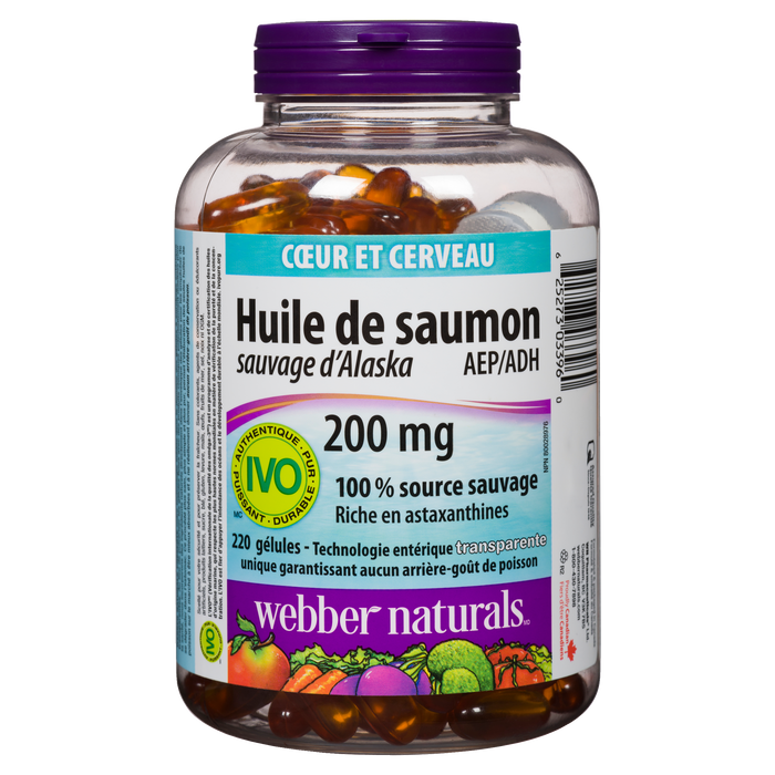 Webber Naturals Heart and Mind Wild Alaskan Salmon Oil EPA/DHA Wild Source 200 mg 220 Softgels