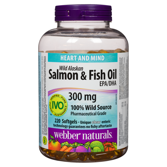 Webber Naturals Heart and Mind Wild Alaskan Salmon & Fish Oil EPA/DHA 300 mg 220 Softgels