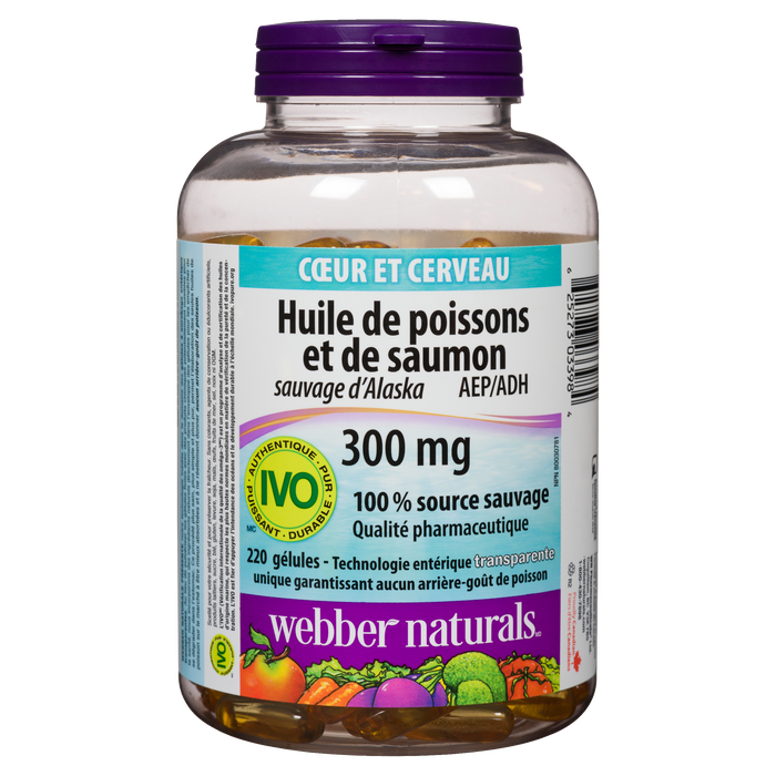 Webber Naturals Heart and Mind Wild Alaskan Salmon & Fish Oil EPA/DHA 300 mg 220 Softgels