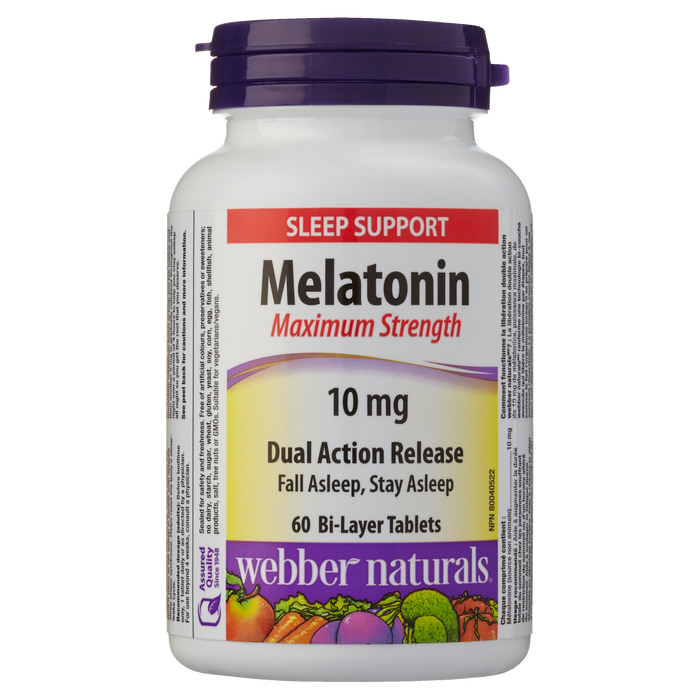 Webber Naturals Sleep Support Melatonin Maximum Strength 10 mg 60 Bi-Layer Tablets