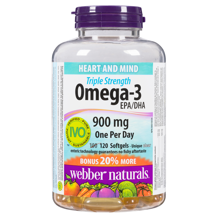 Webber Naturals Cœur et esprit Oméga-3 triple concentration EPA/DHA 900 mg 120 gélules