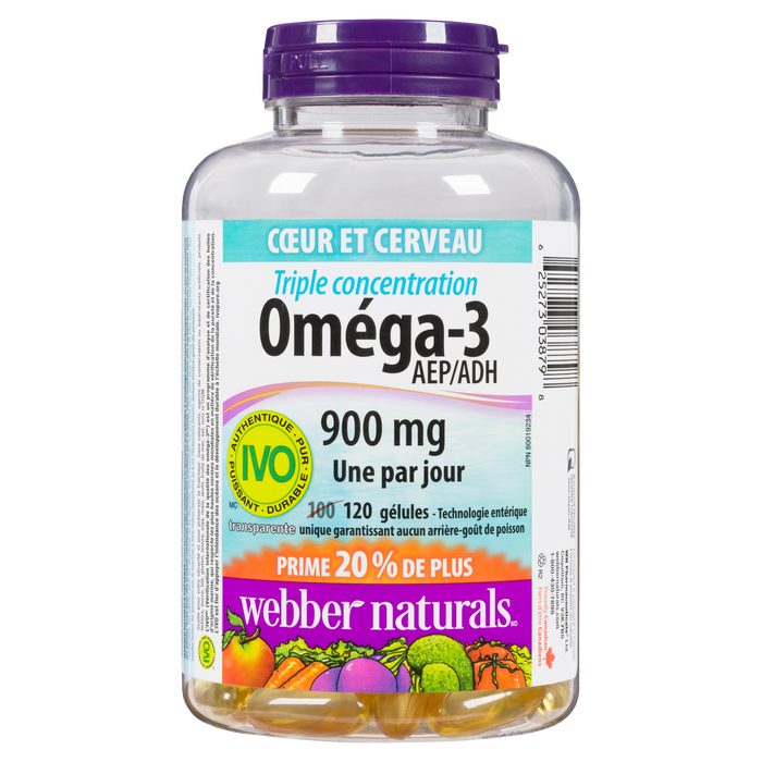 Webber Naturals Cœur et esprit Oméga-3 triple concentration EPA/DHA 900 mg 120 gélules