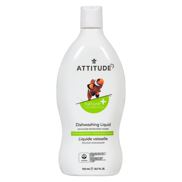 ATTITUDE Nature + Technology Liquide Vaisselle Pomme Verte &amp; Basilic 700 ml