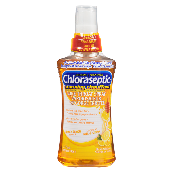 Spray Chloraseptic pour maux de gorge, saveur miel et citron, 177 ml