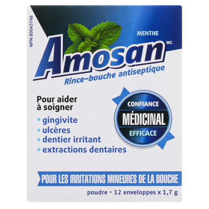 Amosan Menthe Poudre de Rinçage Antiseptique Oral 12 x 1,7 g Enveloppes