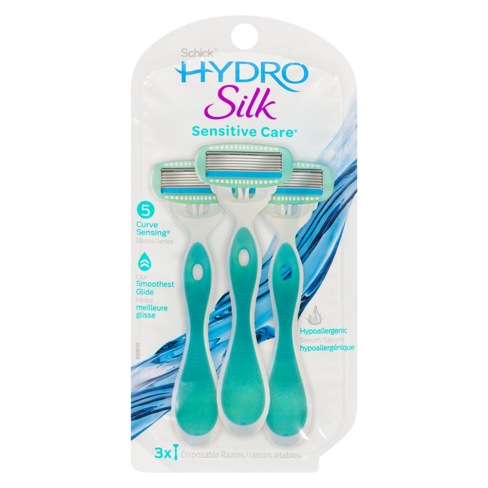 Schick Hydro Silk Sensitive Care 5 Curve Sensing Blades 3 x Disposable Razors