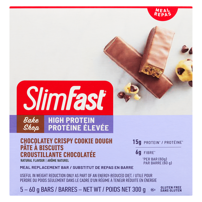 Barre de remplacement de repas SlimFast Bake Shop Pâte à biscuits croustillante au chocolat 5 barres x 60 g (300 g)