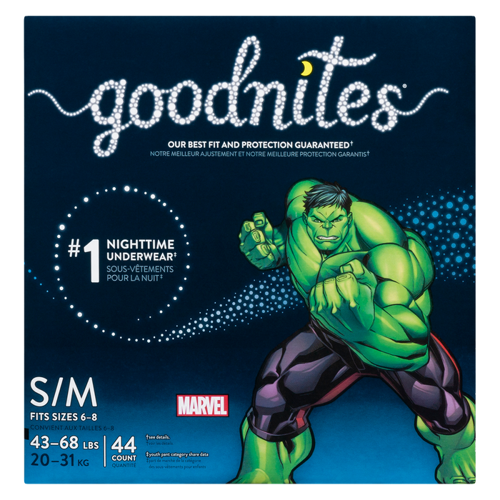 Sous-vêtements de nuit Goodnites pour garçons S/M 20-31 kg 44 unités