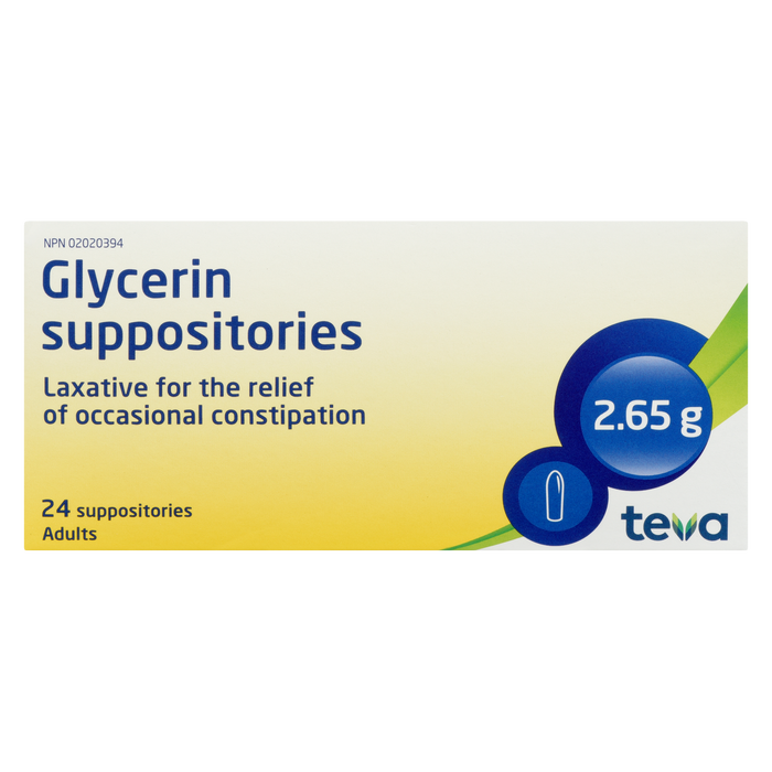 Suppositoires à la glycérine Teva 2,65 g Adultes 24 Suppositoires