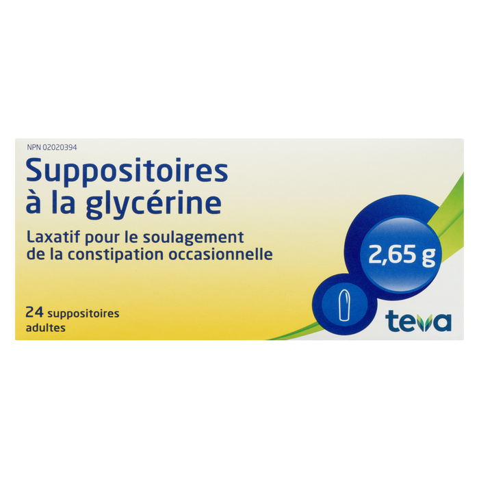 Suppositoires à la glycérine Teva 2,65 g Adultes 24 Suppositoires