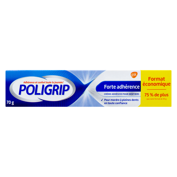 Crème adhésive pour prothèses dentaires Poligrip, tenue forte, format économique, 70 g