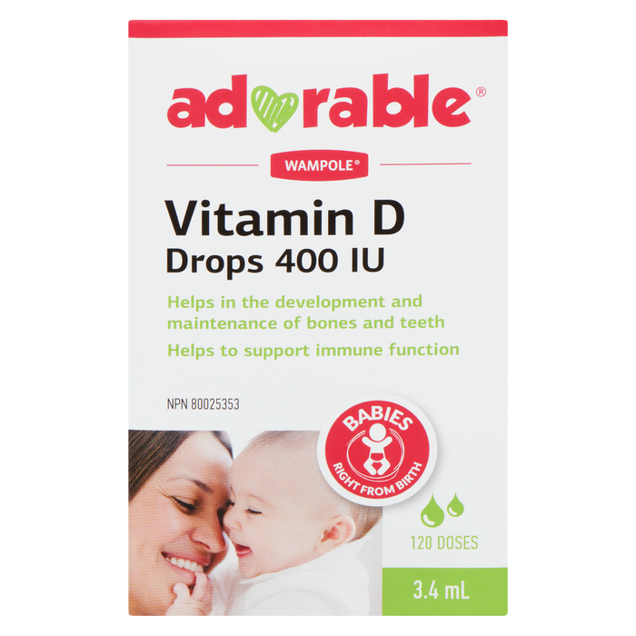 Gouttes de vitamine D adorables 400 UI 120 doses 3,4 ml