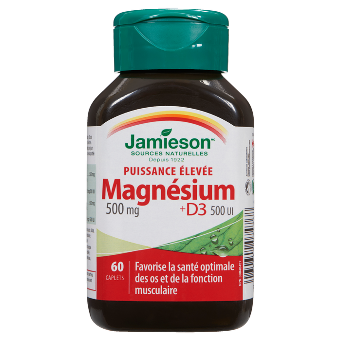 Jamieson Magnésium haute puissance 500 mg + D3 500 UI 60 comprimés