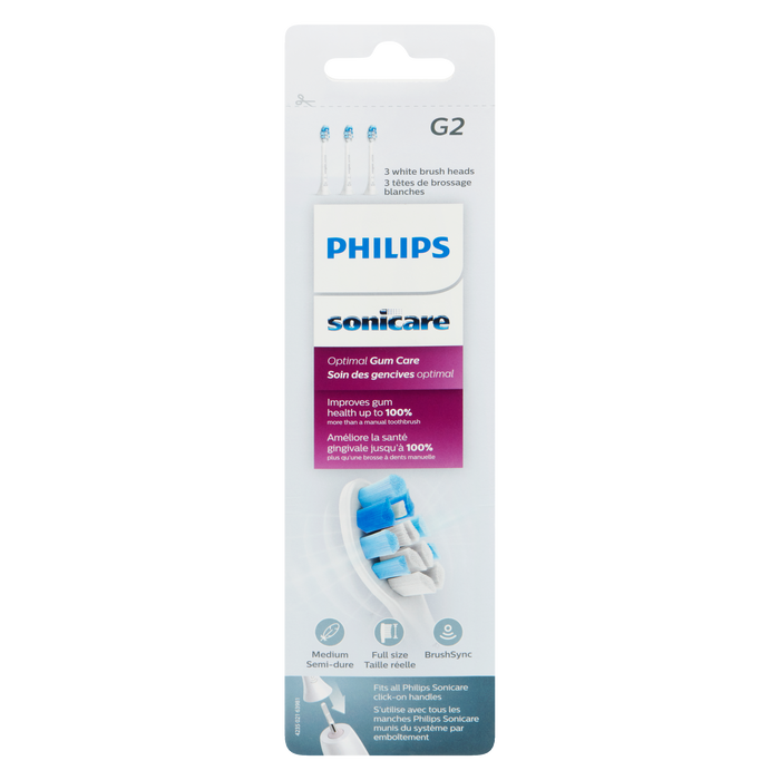 Tête de brosse de rechange Philips Sonicare G2 Optimal Gum Care 3 têtes de brosse blanches