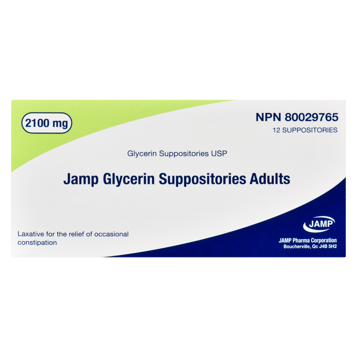 Suppositoires à la glycérine JAMP pour adultes 2100 mg 12 suppositoires