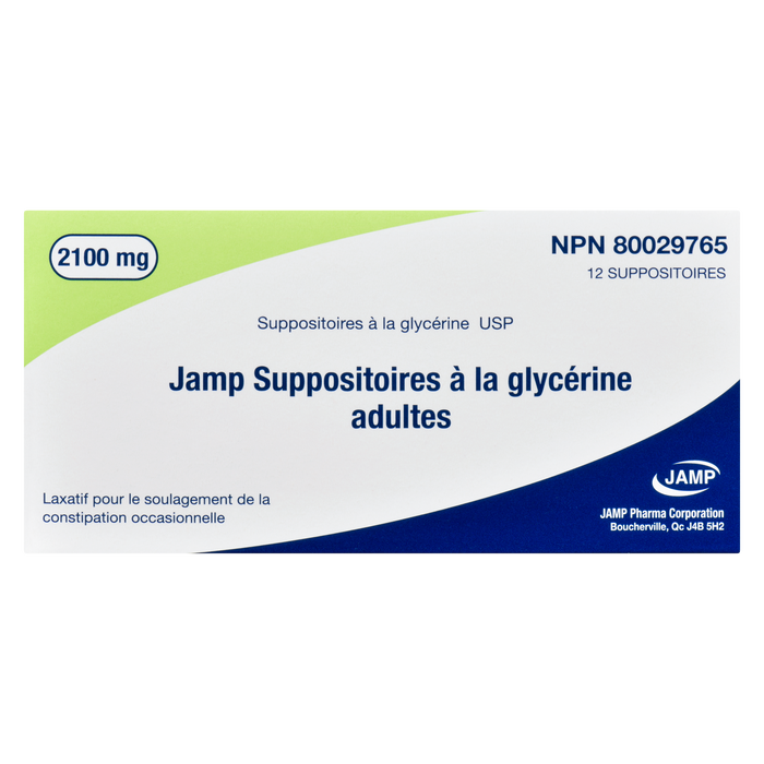 Suppositoires à la glycérine JAMP pour adultes 2100 mg 12 suppositoires