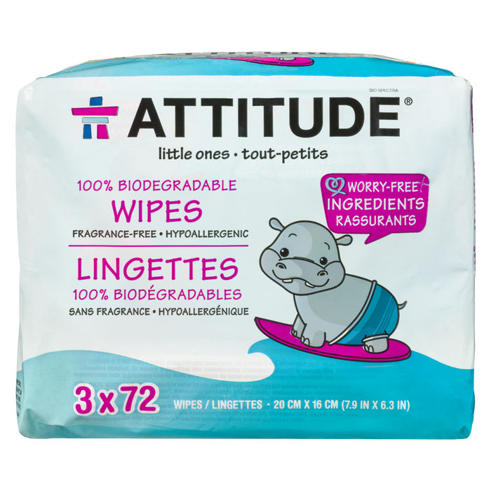 Attitude 100% Biodegradable Wipes 3 x 72 Wipes