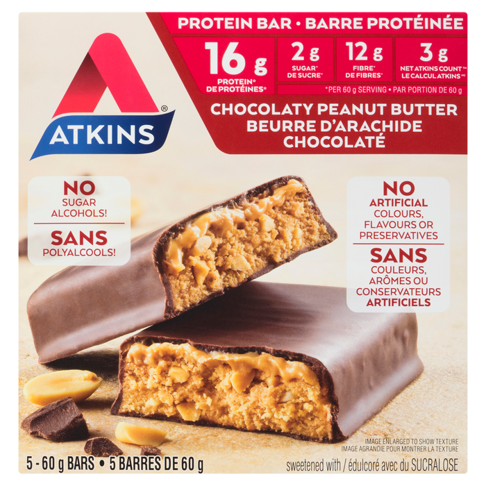 Barre protéinée Atkins au beurre de cacahuète chocolaté 5 barres x 60 g