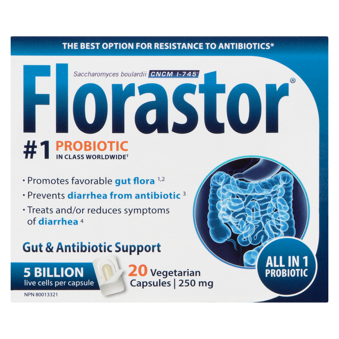 Florastor Gut & Antibiotic Support 250 mg 20 Vegetarian Capsules