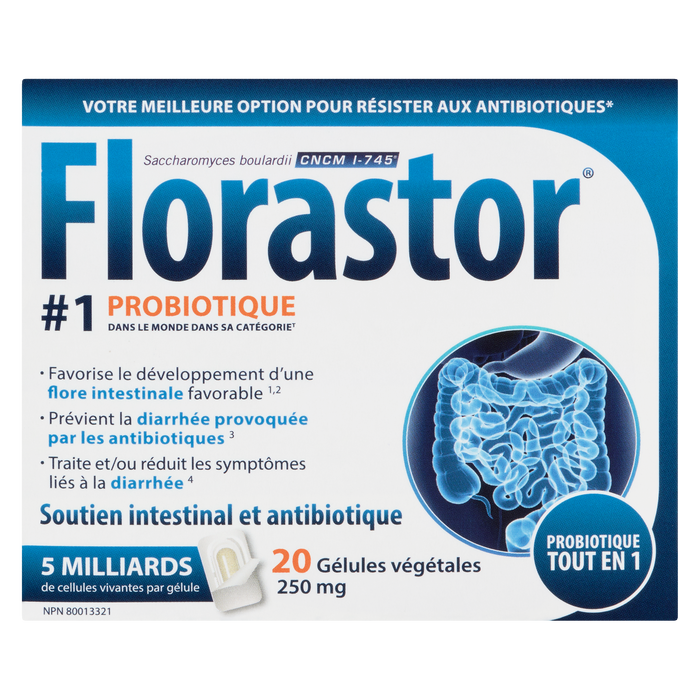 Florastor Soutien intestinal et antibiotique 250 mg 20 gélules végétariennes