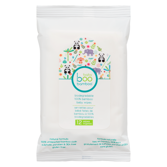 Lingettes en bambou biodégradables Boo 100 % bambou 12 lingettes