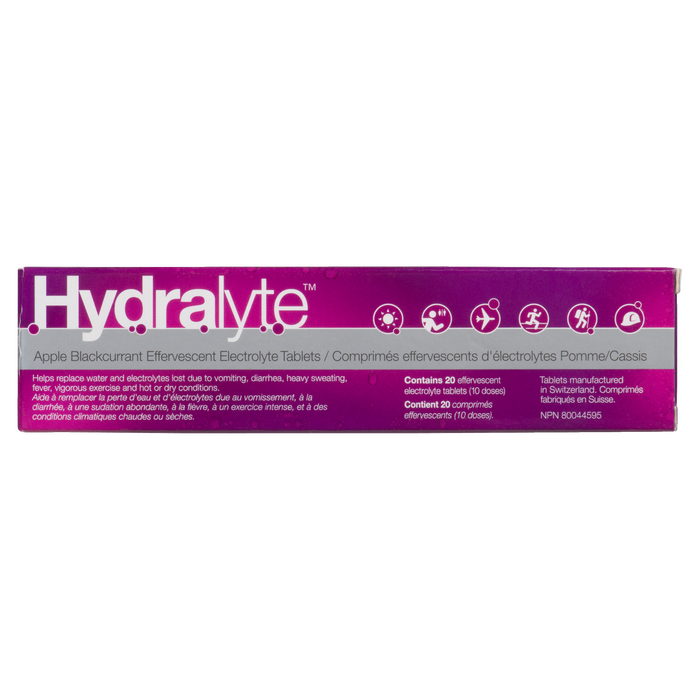 Hydralyte 20 comprimés électrolytiques effervescents pomme cassis