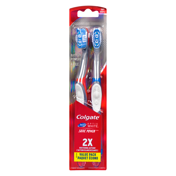 Colgate 360° Optic White Sonic Power 2 Powered Toothbrushes Soft Value Pack