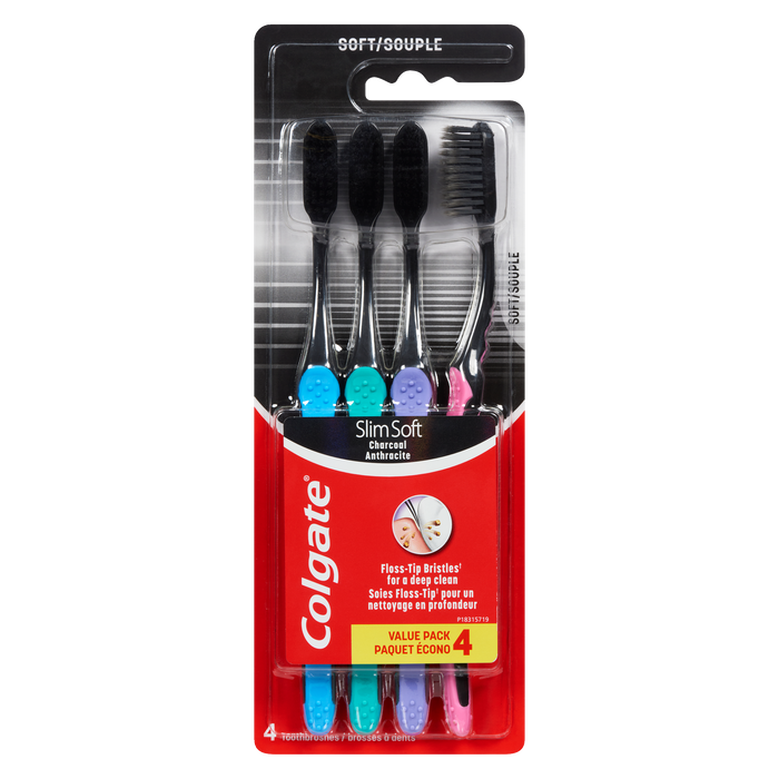 Brosses à dents Colgate Slim Soft Soft Charcoal Value Pack 4 brosses à dents