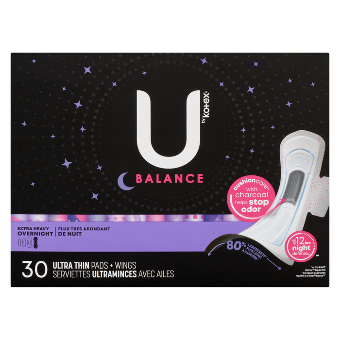 U by Kotex Balance Extra Heavy Overnight 30 Ultra Thin Pads + Wings