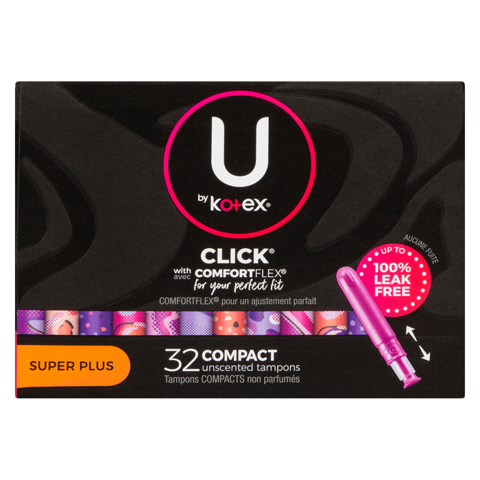 Tampons compacts non parfumés Click Super Plus 32 de U by Kotex