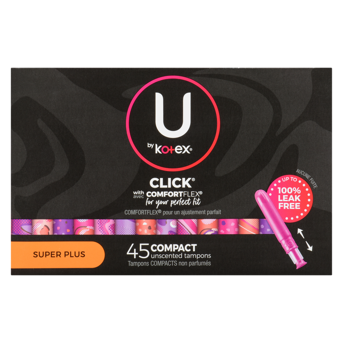 Tampons compacts non parfumés Click Super Plus 45 de U by Kotex