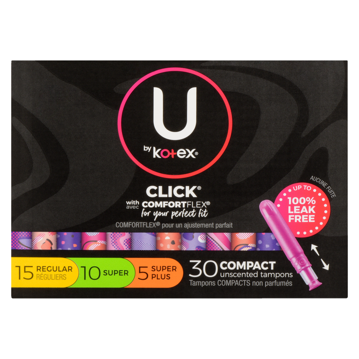 Tampons compacts non parfumés U by Kotex Click 30