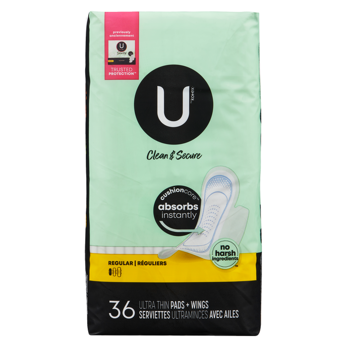 Serviettes hygiéniques ultra-minces U by Kotex Clean &amp; Secure Regular 36 + ailes