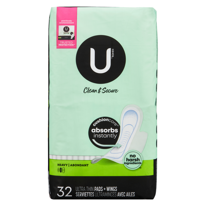 U by Kotex Clean & Secure Heavy 32 Ultra Thin Pads + Wings