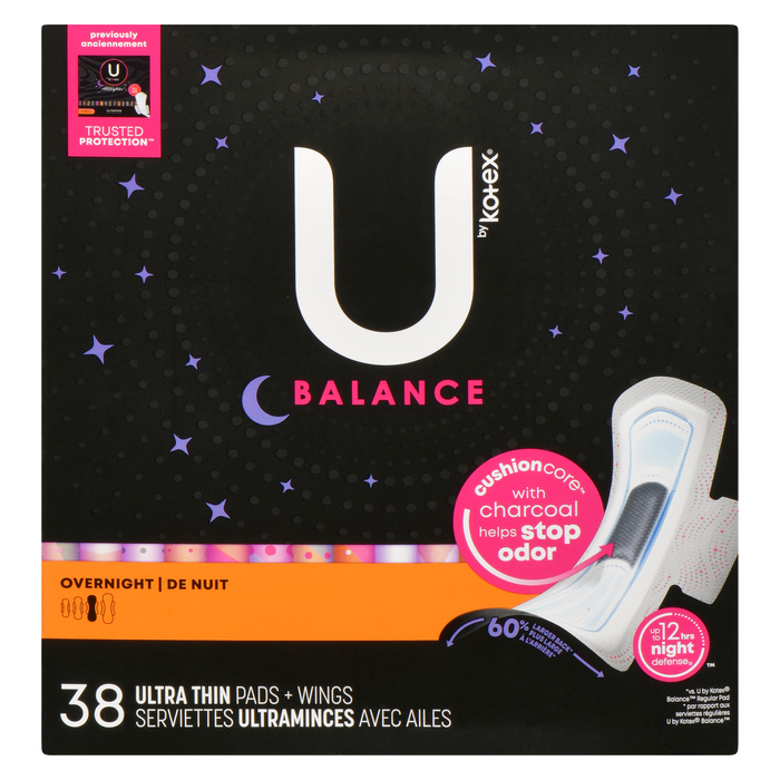 U by Kotex Balance Overnight 38 Ultra Thin Pads + Wings