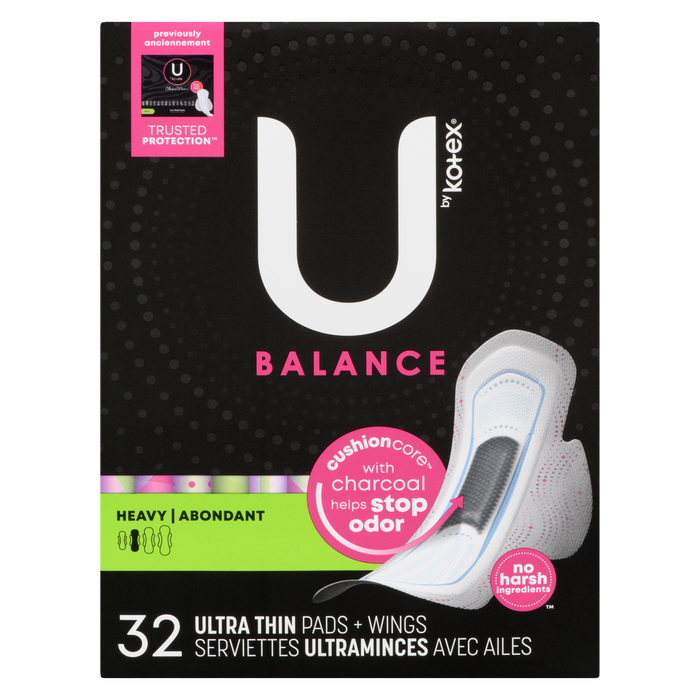 U by Kotex Balance Heavy 32 Ultra Thin Pads + Wings