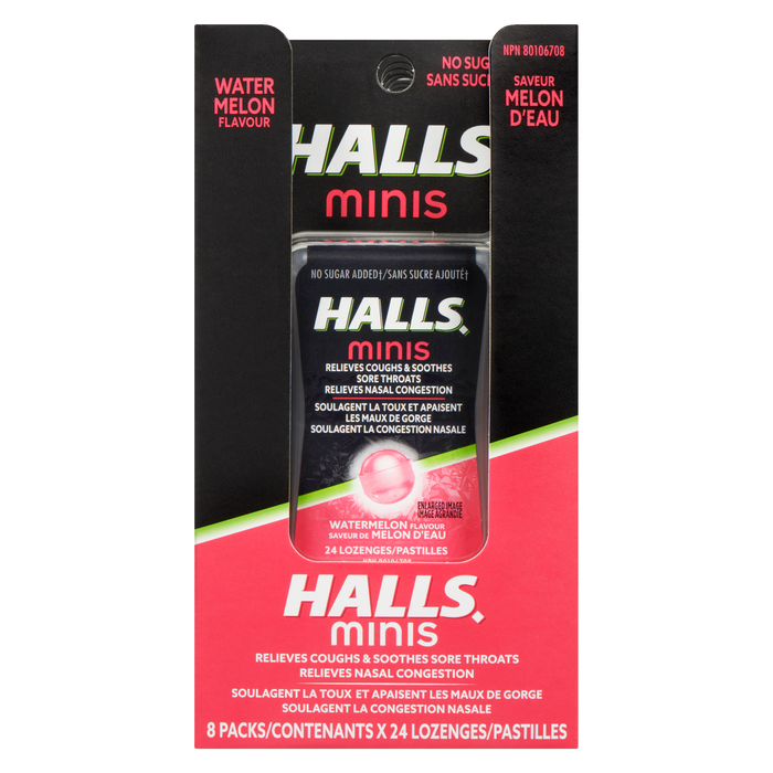 Halls Minis Watermelon Flavour 8 Packs x 24 Lozenges