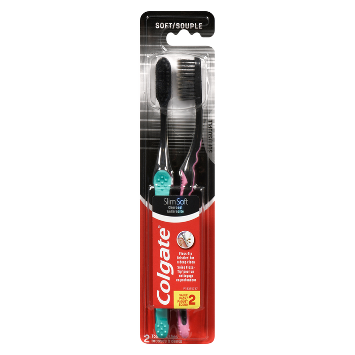 Pack économique de 2 brosses à dents Colgate Slim Soft au charbon