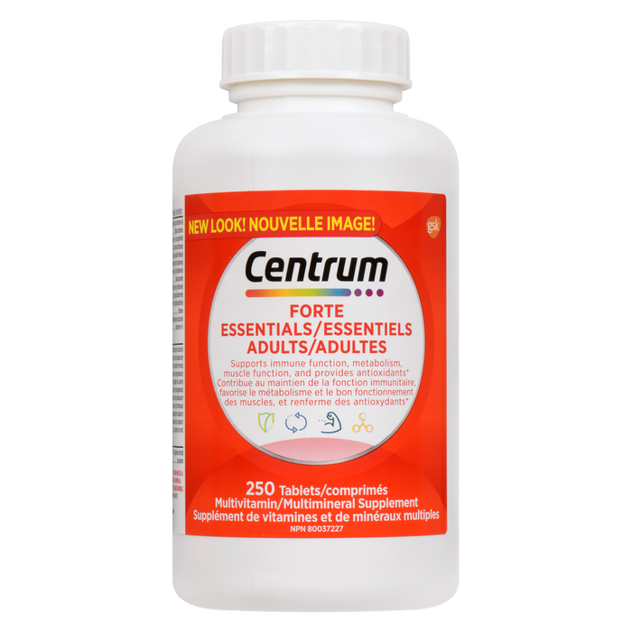 Centrum Forte Essentials Complément multivitaminé/multiminéral pour adultes 250 comprimés