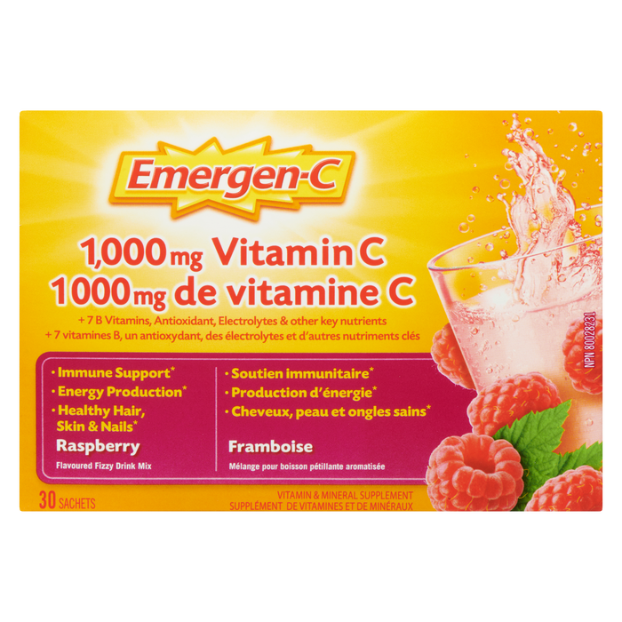 Supplément de vitamines et minéraux Emergen-C Framboise 30 sachets