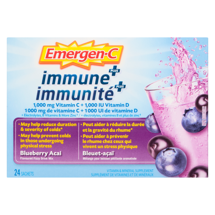 Supplément de vitamines et minéraux Emergen-C Immune Plus Myrtille Açaï 24 sachets