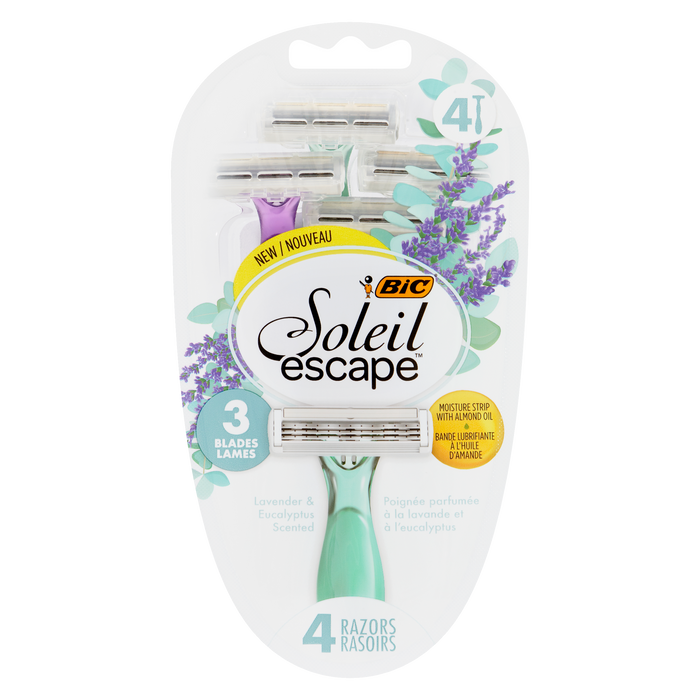 BIC Soleil Escape 3 lames parfumées à la lavande et à l'eucalyptus 4 rasoirs