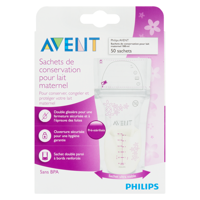 Sachets de conservation du lait maternel Avent 50 sachets 180 ml