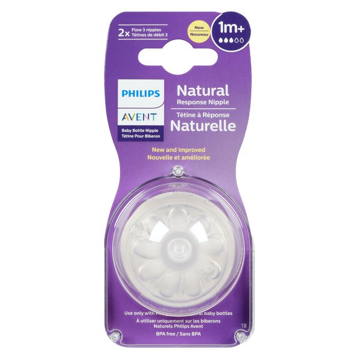 Philips Avent Baby Bottle Nipple Natural 1m+ 2 x Flow 3 Nipples