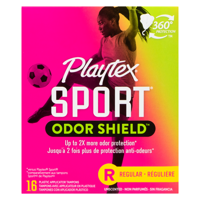 Tampons Playtex Sport Odor Shield Regular avec applicateur en plastique, 16 unités