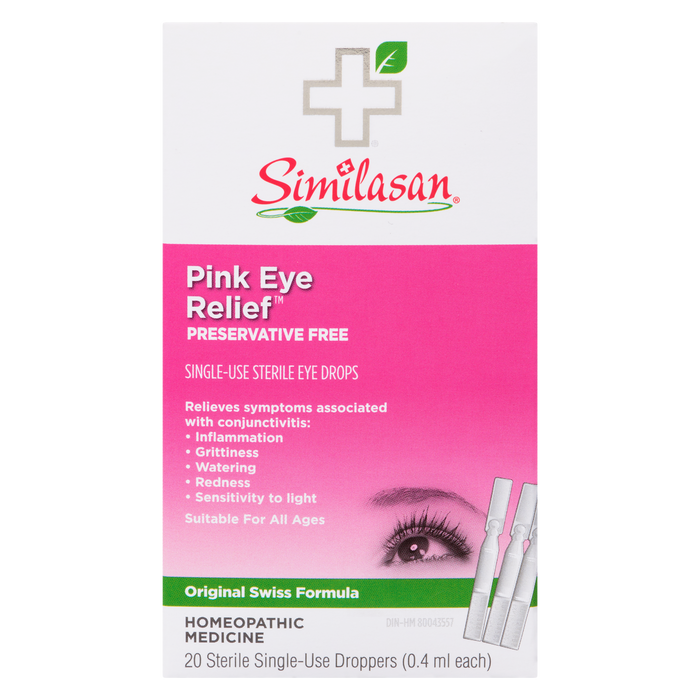 Similasan Pink Eye Relief Gouttes oculaires stériles à usage unique 20 compte-gouttes stériles à usage unique