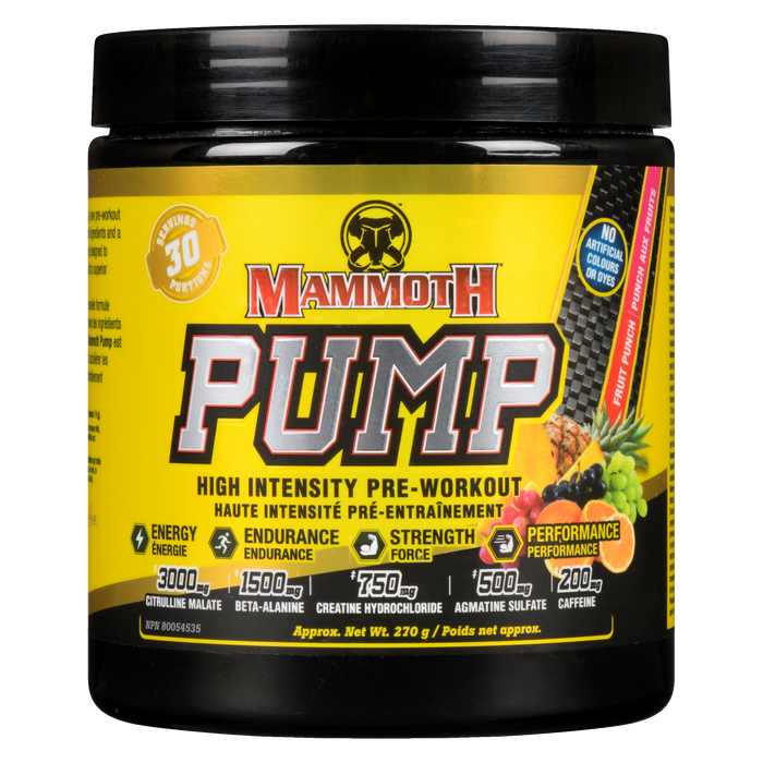 Punch aux fruits pré-entraînement haute intensité Mammoth Pump 270 g