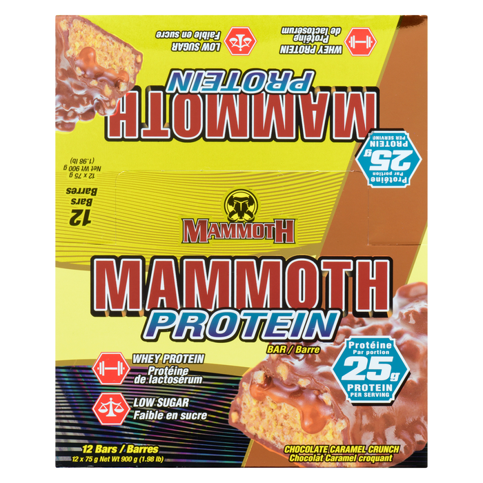 Barre protéinée Mammoth Croquante au chocolat et au caramel 12 barres x 75 g (900 g)